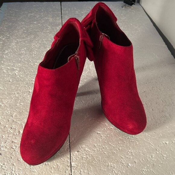 IMPO SZ 8.5 Vintage Red Suede Stiletto Ankle  Bootie Party Club Sexy Boho Retro - Picture 3 of 9
